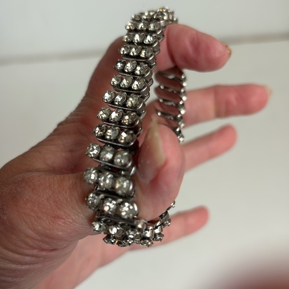 Crystal rhinestone expansion stretch bracelet Hollywood Madonna 80s silver - Picture 9 of 13
